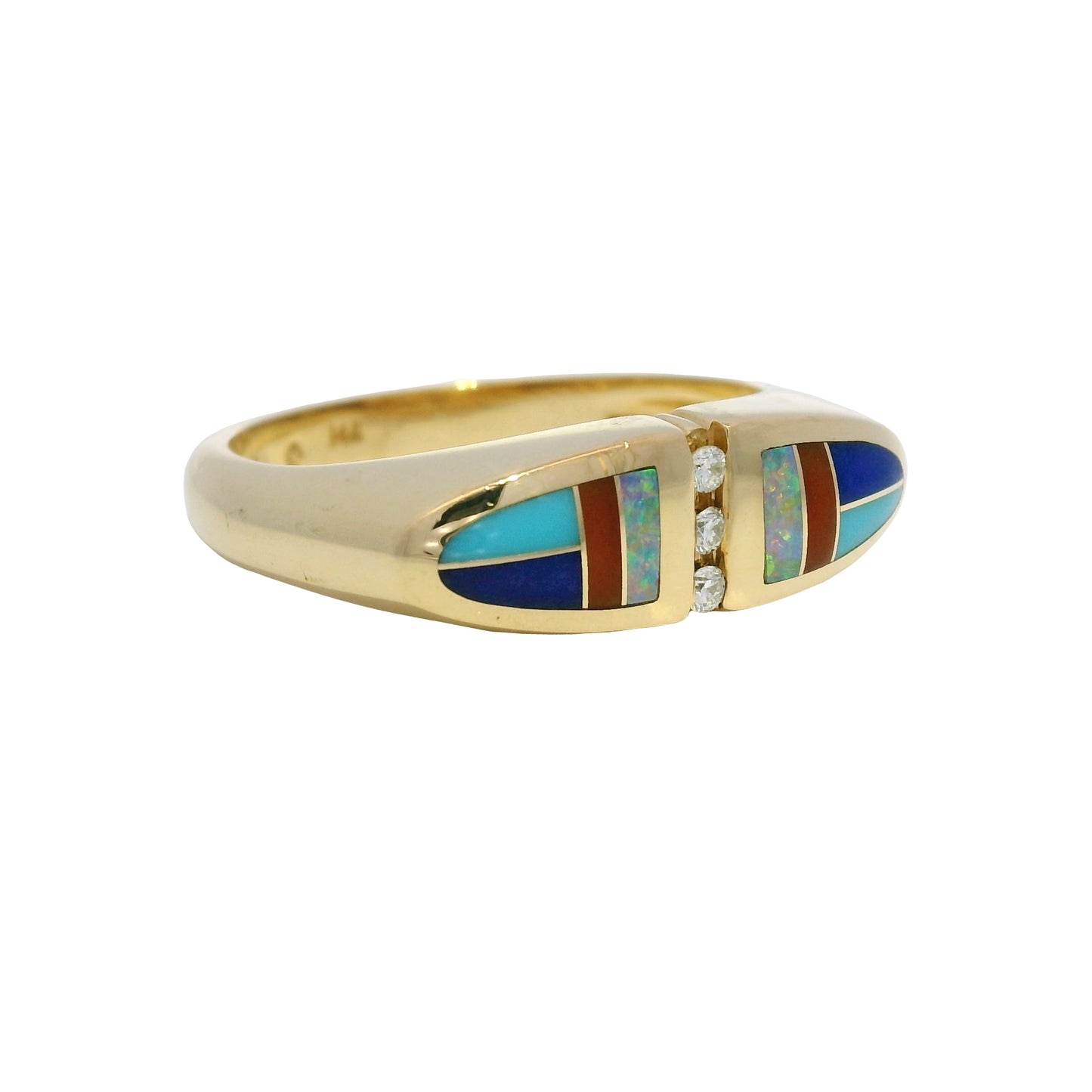 Kabana 14k Yellow Gold Enamel, Opal & Diamond Accented Ring