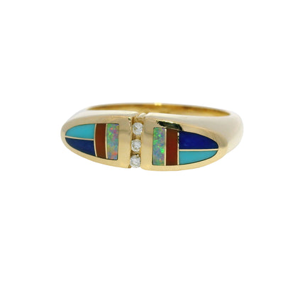 Kabana 14k Yellow Gold Enamel, Opal & Diamond Accented Ring