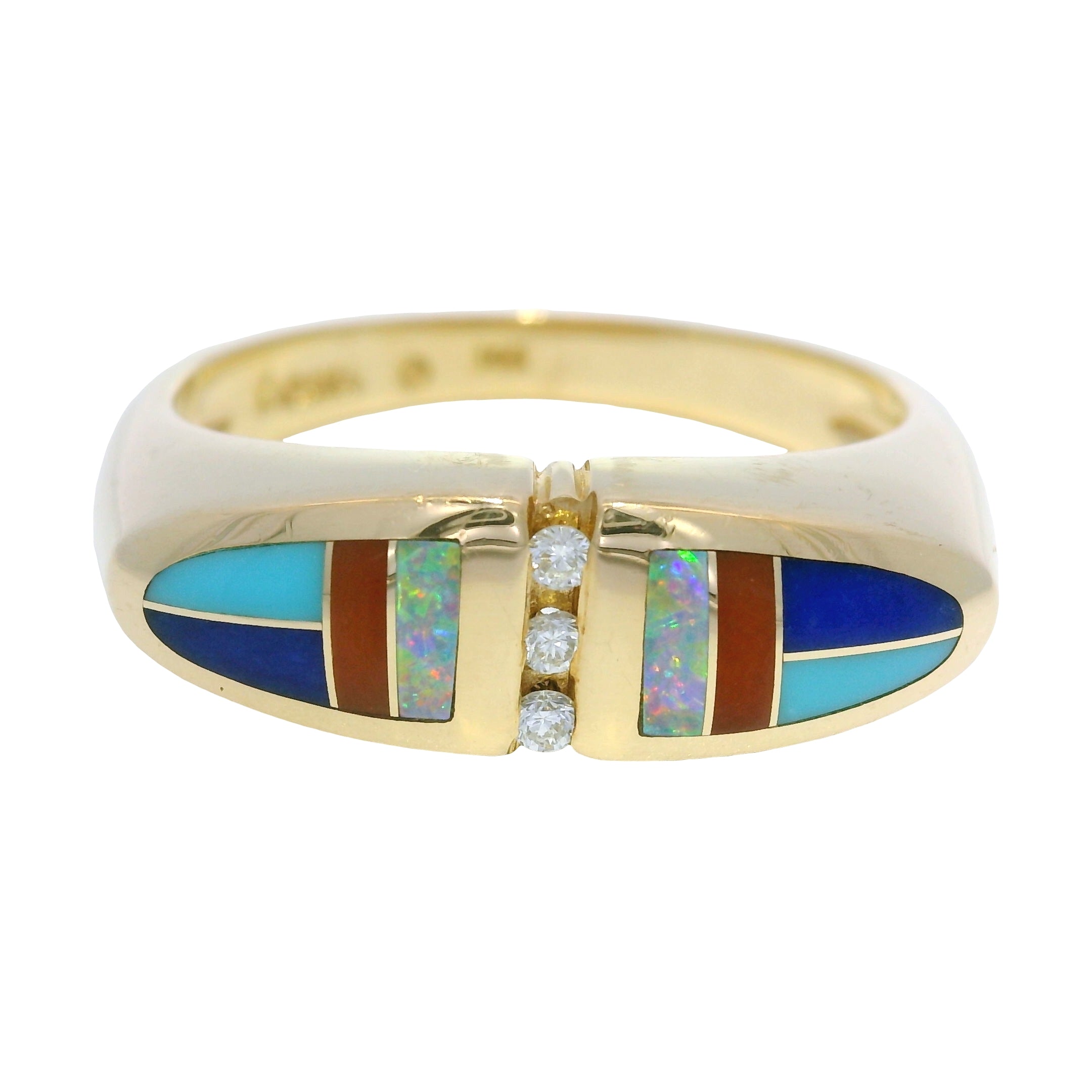 Kabana 14k Yellow Gold Enamel, Opal & Diamond Accented Ring