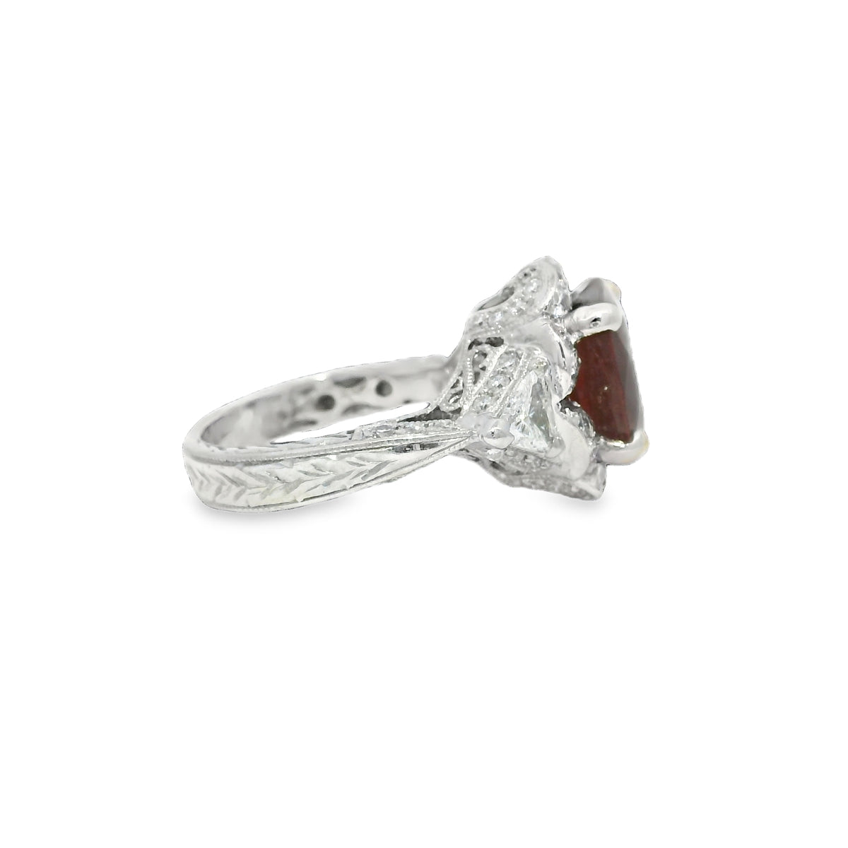 14k White Gold Ruby Oval Shape Diamond Halo Ring