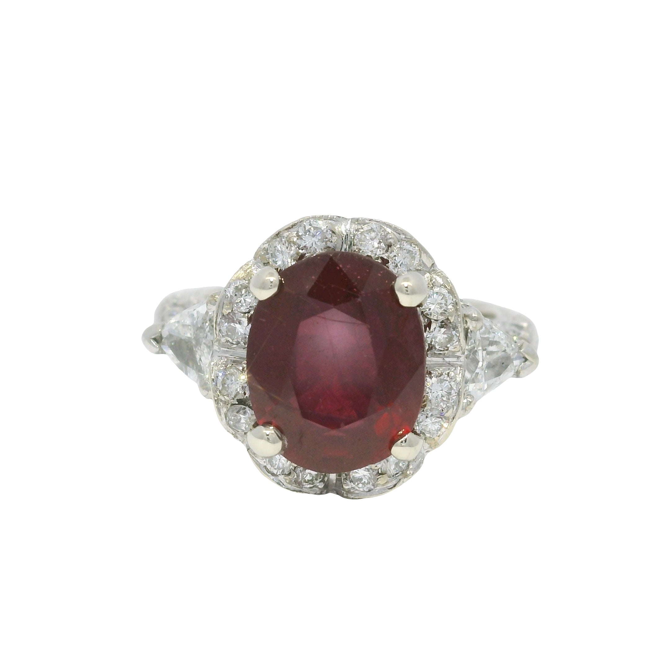 14k White Gold Ruby Oval Shape Diamond Halo Ring