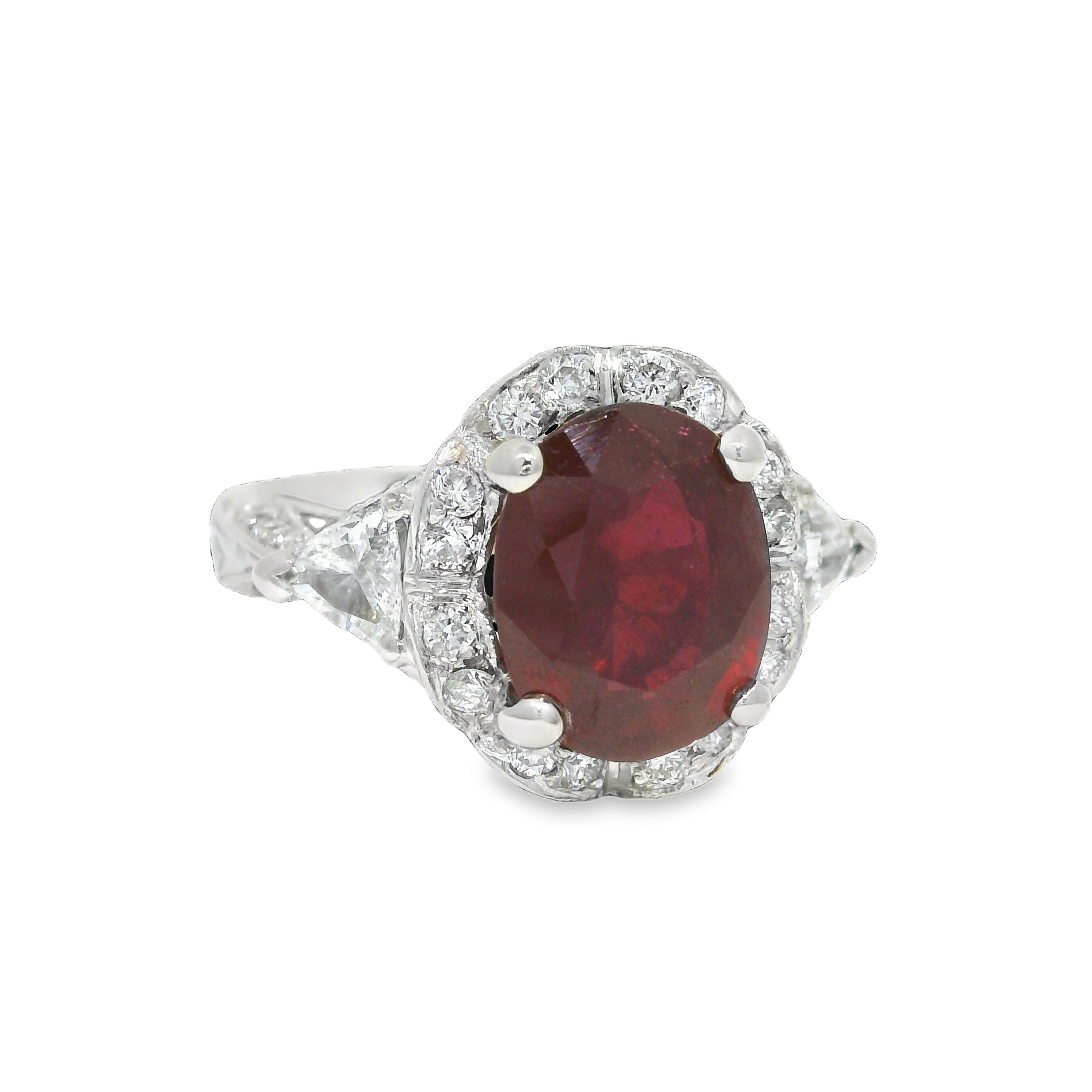 14k White Gold Ruby Oval Shape Diamond Halo Ring