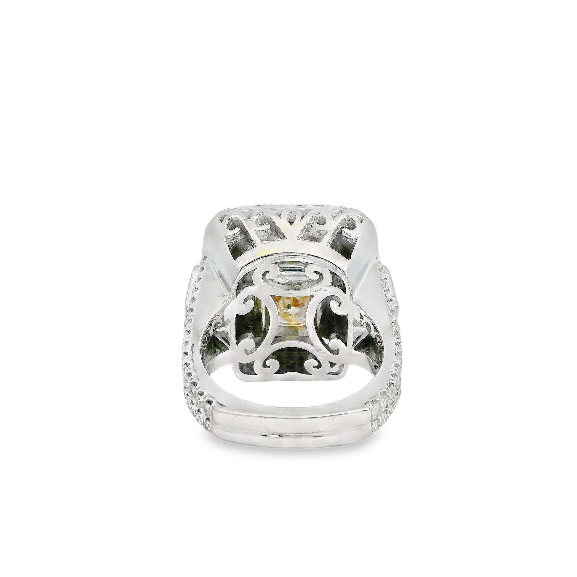 18k Two-Tone Natural 10.67 Carat Fancy Yellow Cushion Cut Diamond Engagement Ring