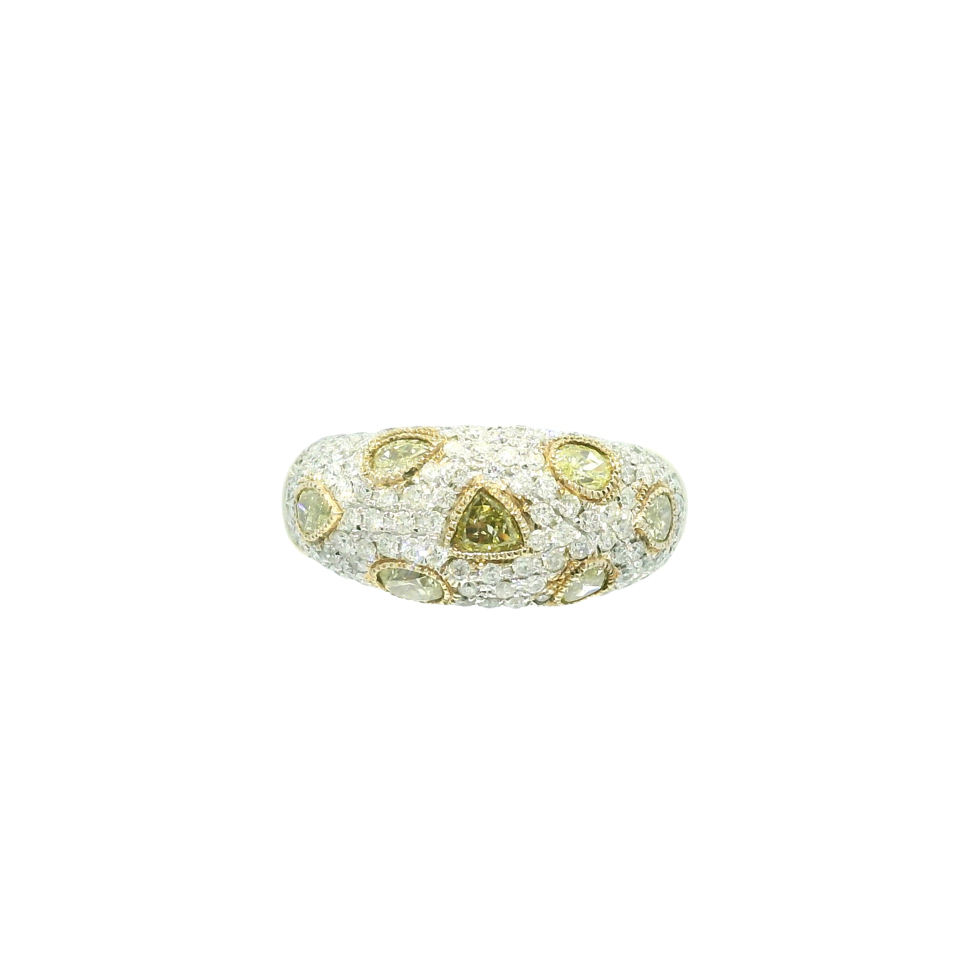 18k Yellow Gold Natural White & Yellow Multi-Shape Diamond Ring