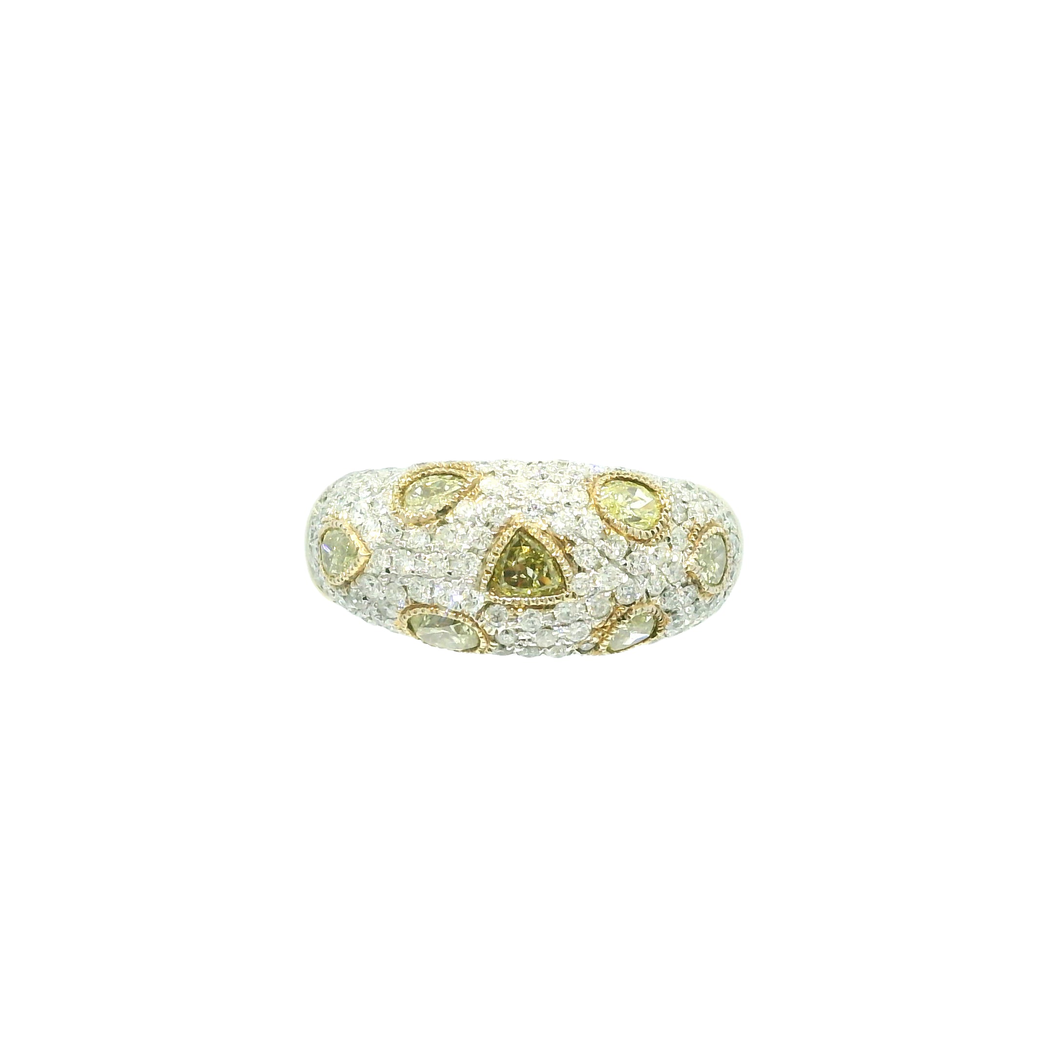 18k Yellow Gold Natural White & Yellow Multi-Shape Diamond Ring