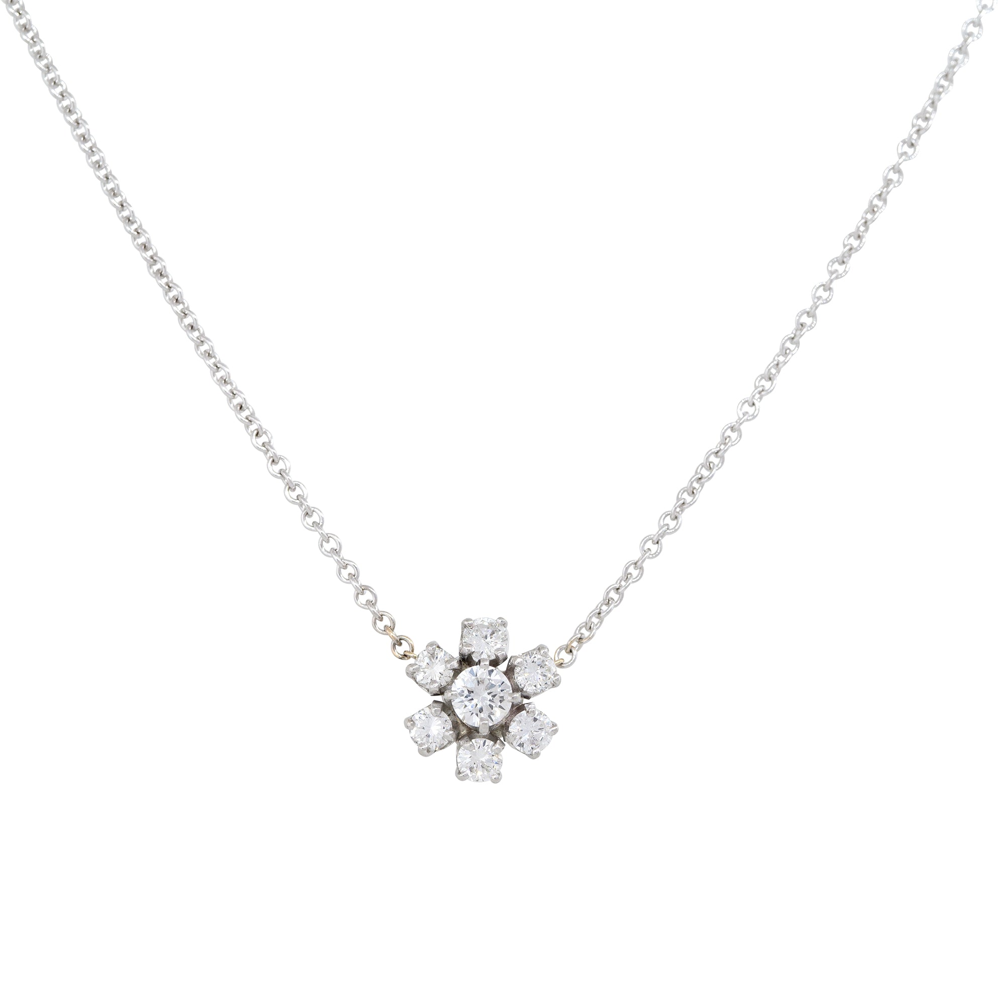 18k White Gold 0.50ctw 7 Diamond Flower Shaped Pendant Necklace