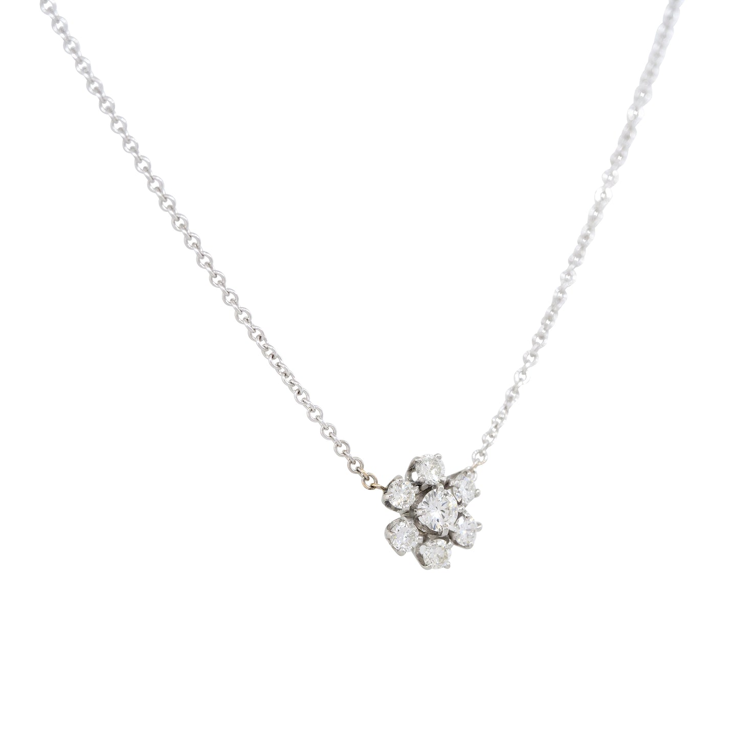 18k White Gold 0.50ctw 7 Diamond Flower Shaped Pendant Necklace