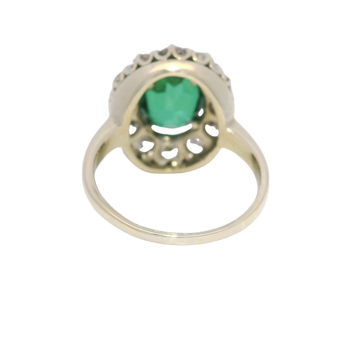 14K White Gold Synthetic Oval Shape Emerald & Natural Diamond Halo Ring — product photo 7