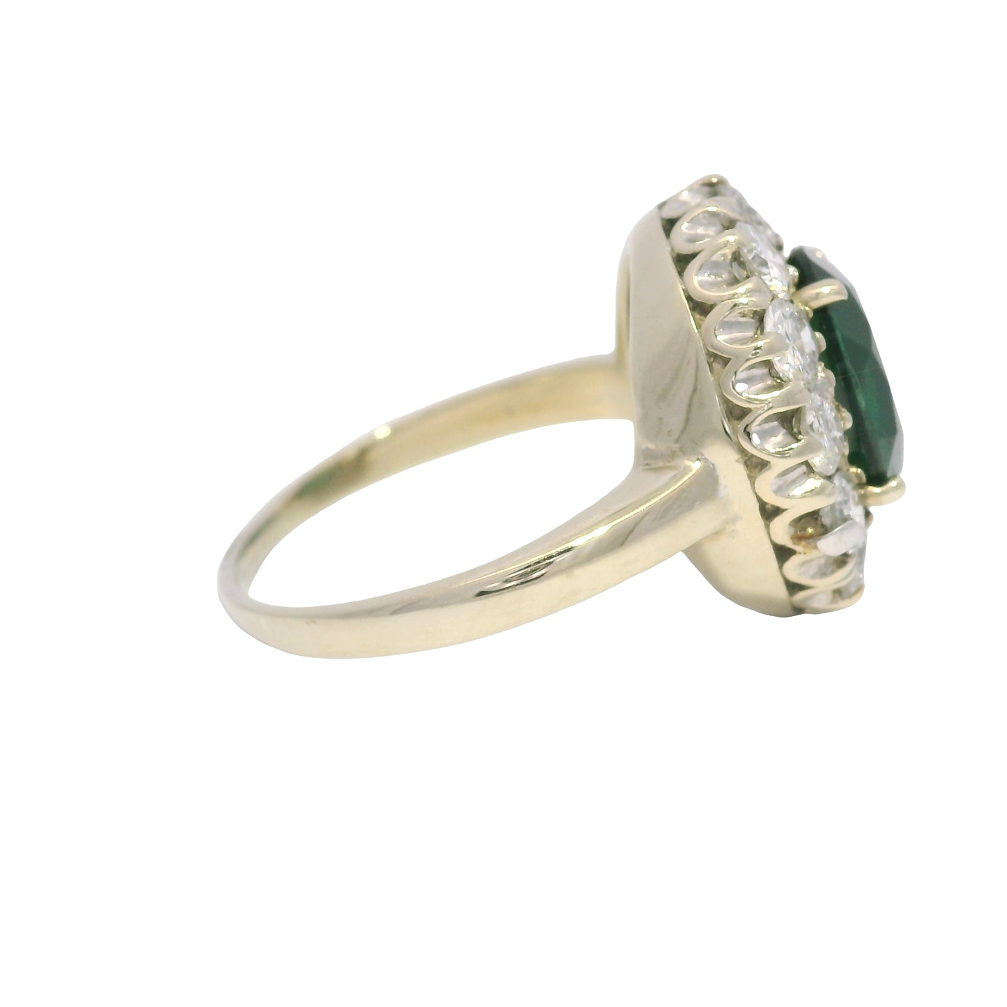 14K White Gold Synthetic Oval Shape Emerald & Natural Diamond Halo Ring