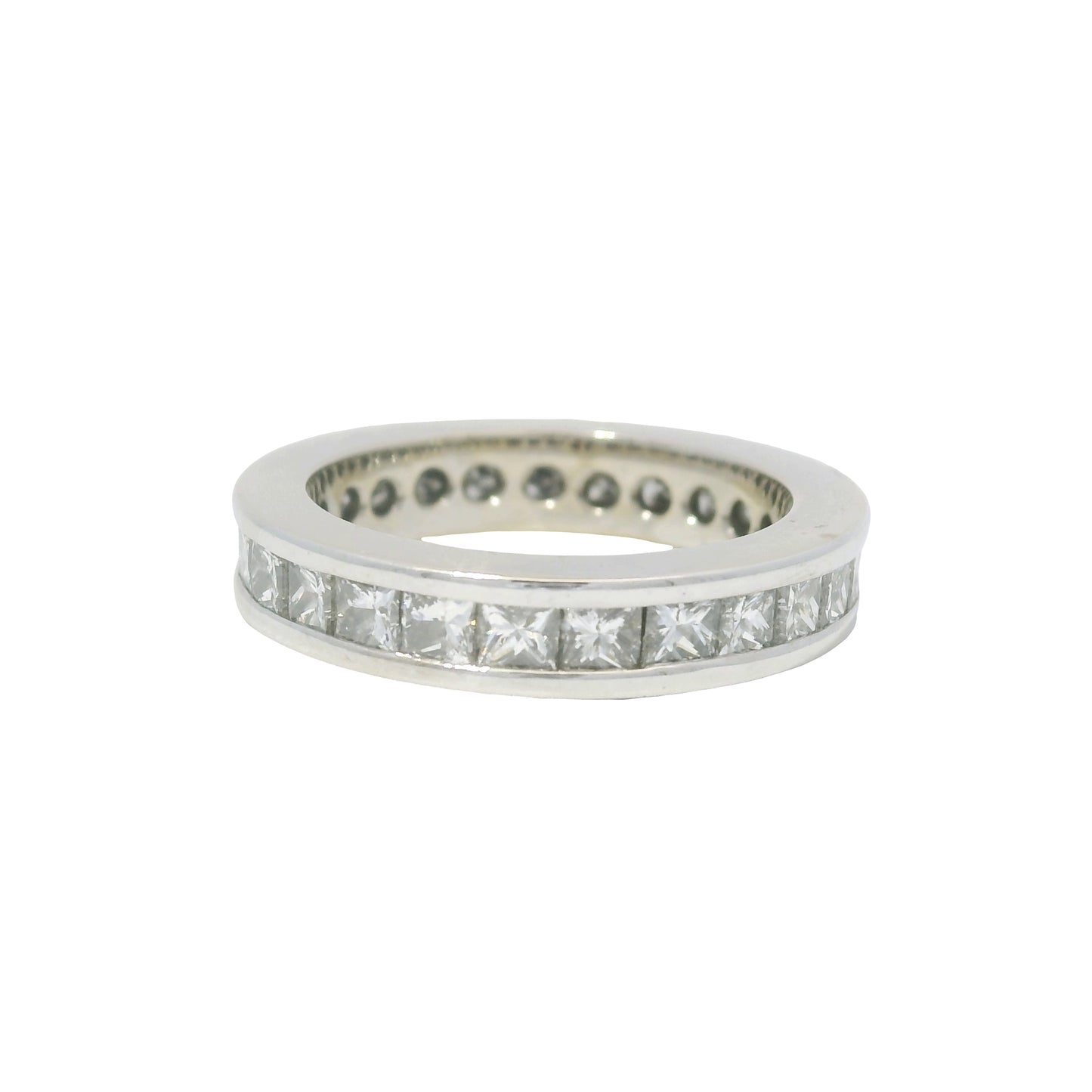 14k White Gold Natural 1.25 Carat Princess Cut Diamond Eternity Ring