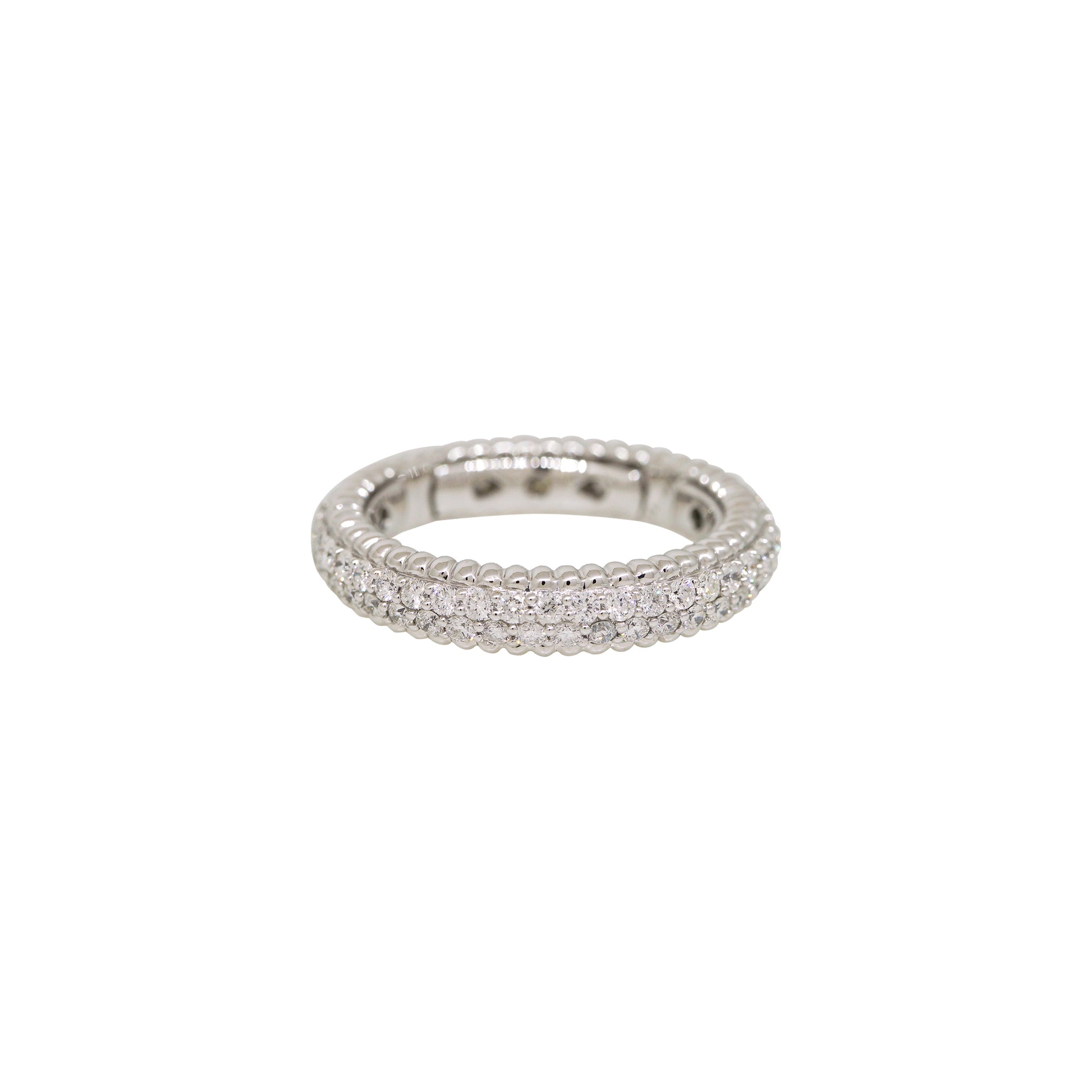 14k White Gold Natural 1.25 Carat Round Brilliant Cut Diamond Ribbed Eternity Band