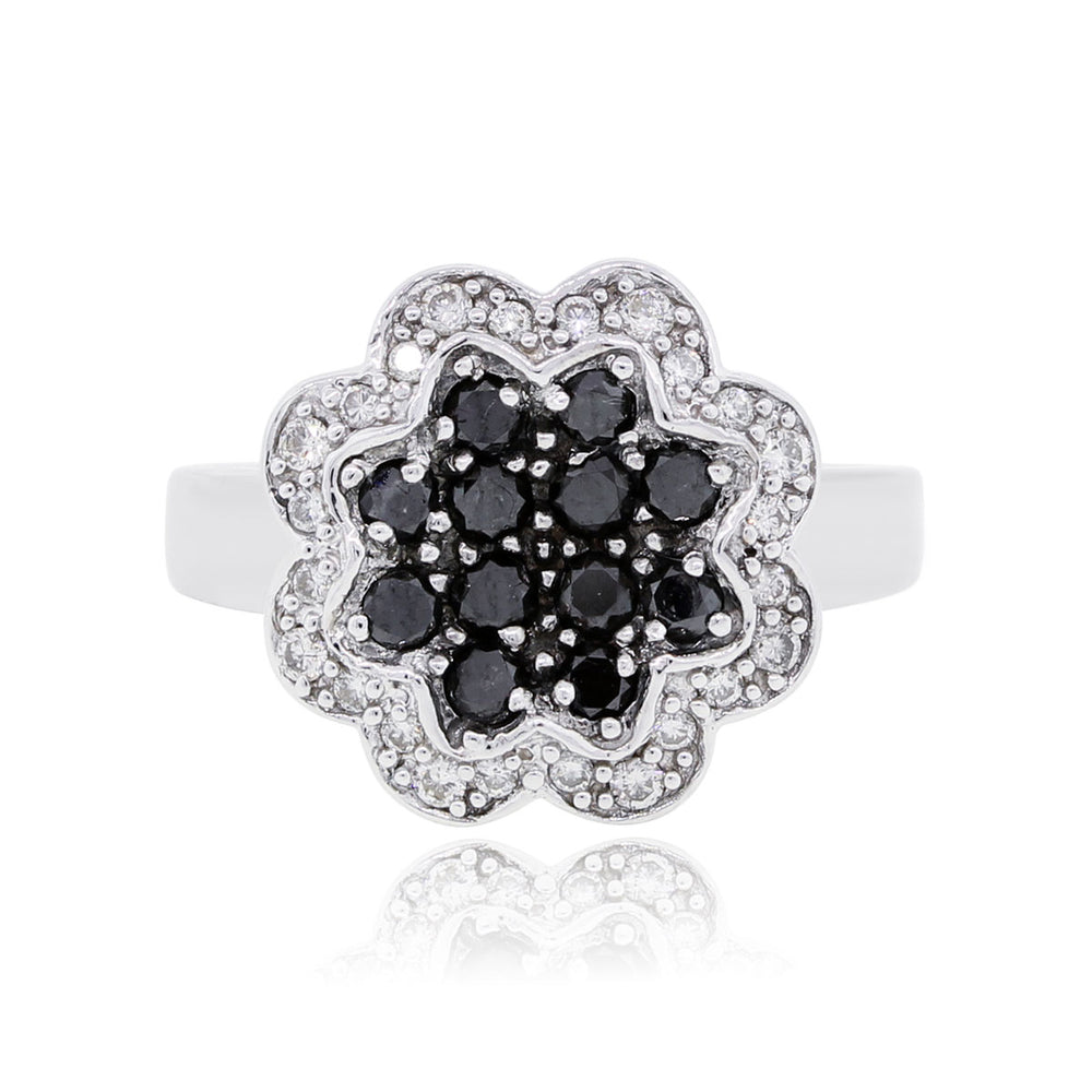 14k White Gold 0.50ctw White and Black Diamond Flower Ring