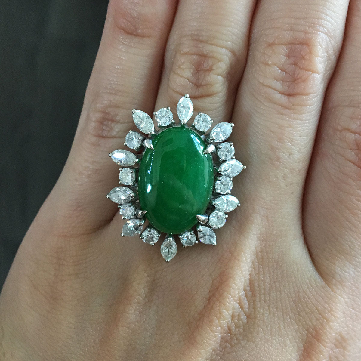 14k White Gold 3ctw Diamond AGL Natural Jade Jadeite Ring