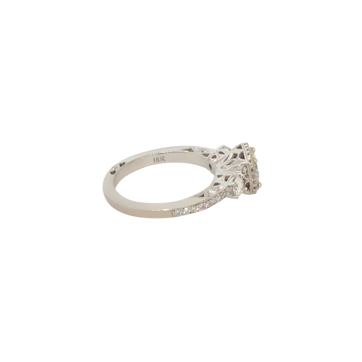 18k White Gold 1.04ctw Round Diamond 3 Stone Halo Engagement Ring