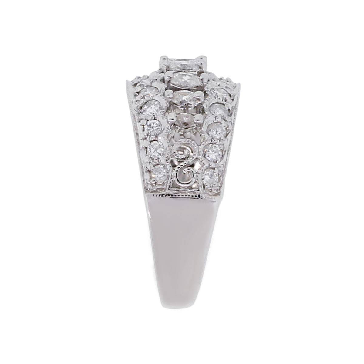 14k White Gold 0.75ctw Marquise and Round Brilliant Diamond Band