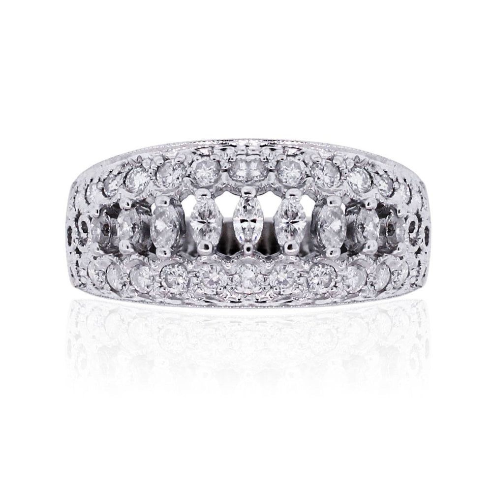 14k White Gold 0.75ctw Marquise and Round Brilliant Diamond Band