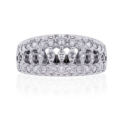 14k White Gold 0.75ctw Marquise and Round Brilliant Diamond Band