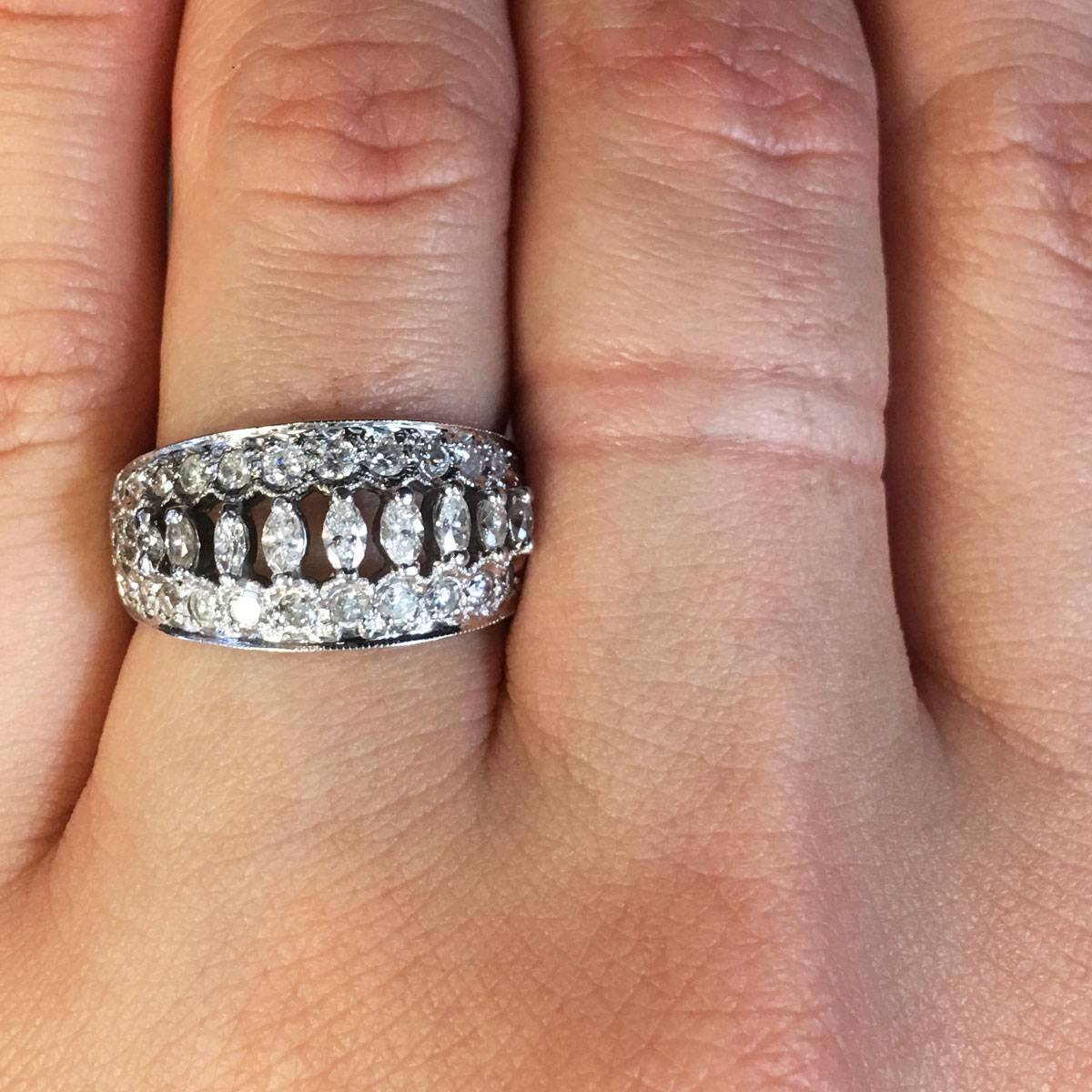 14k White Gold 0.75ctw Marquise and Round Brilliant Diamond Band