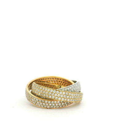 18K Tri-Color Gold Natural Diamond Pave 3 Band Rolling Ring