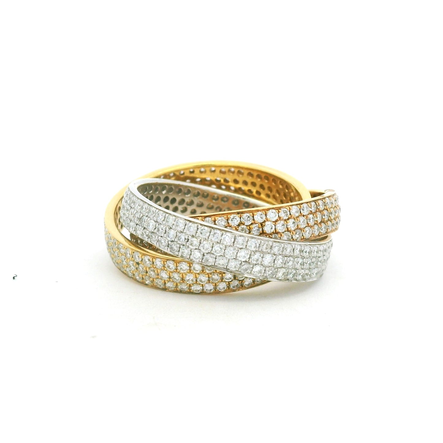 18K Tri-Color Gold Natural Diamond Pave 3 Band Rolling Ring