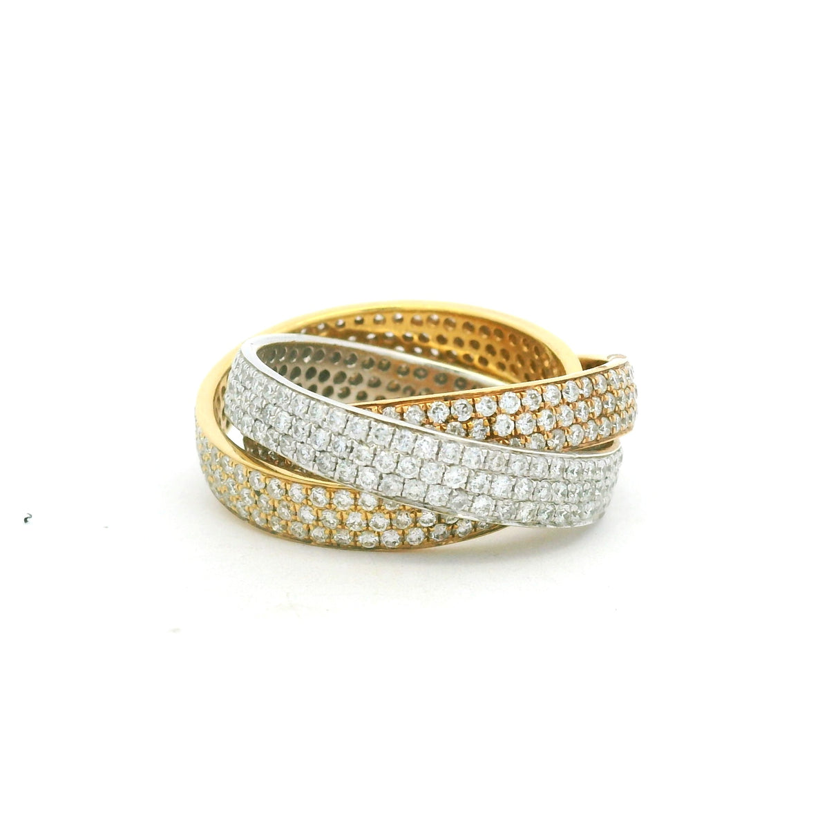 18K Tri-Color Gold Natural Diamond Pave 3 Band Rolling Ring — product photo 12