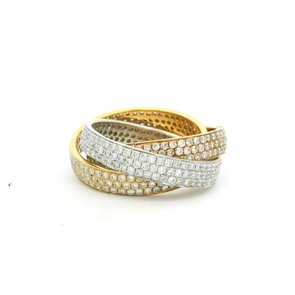 18K Tri-Color Gold Natural Diamond Pave 3 Band Rolling Ring