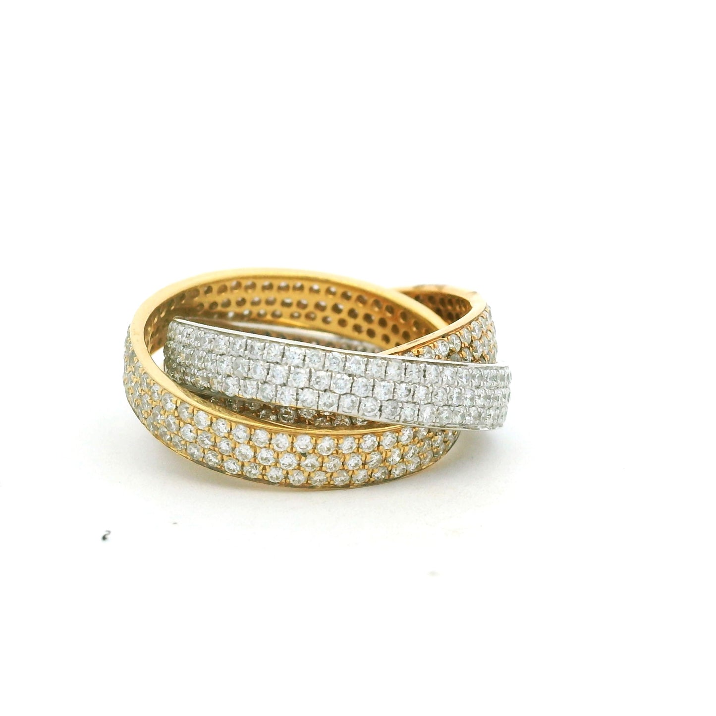 18K Tri-Color Gold Natural Diamond Pave 3 Band Rolling Ring