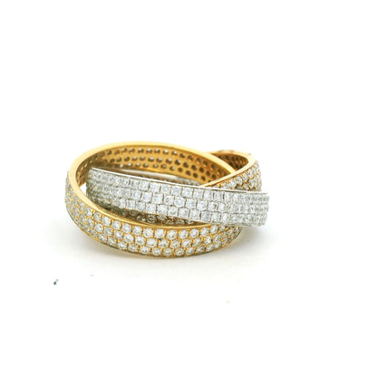 18K Tri-Color Gold Natural Diamond Pave 3 Band Rolling Ring
