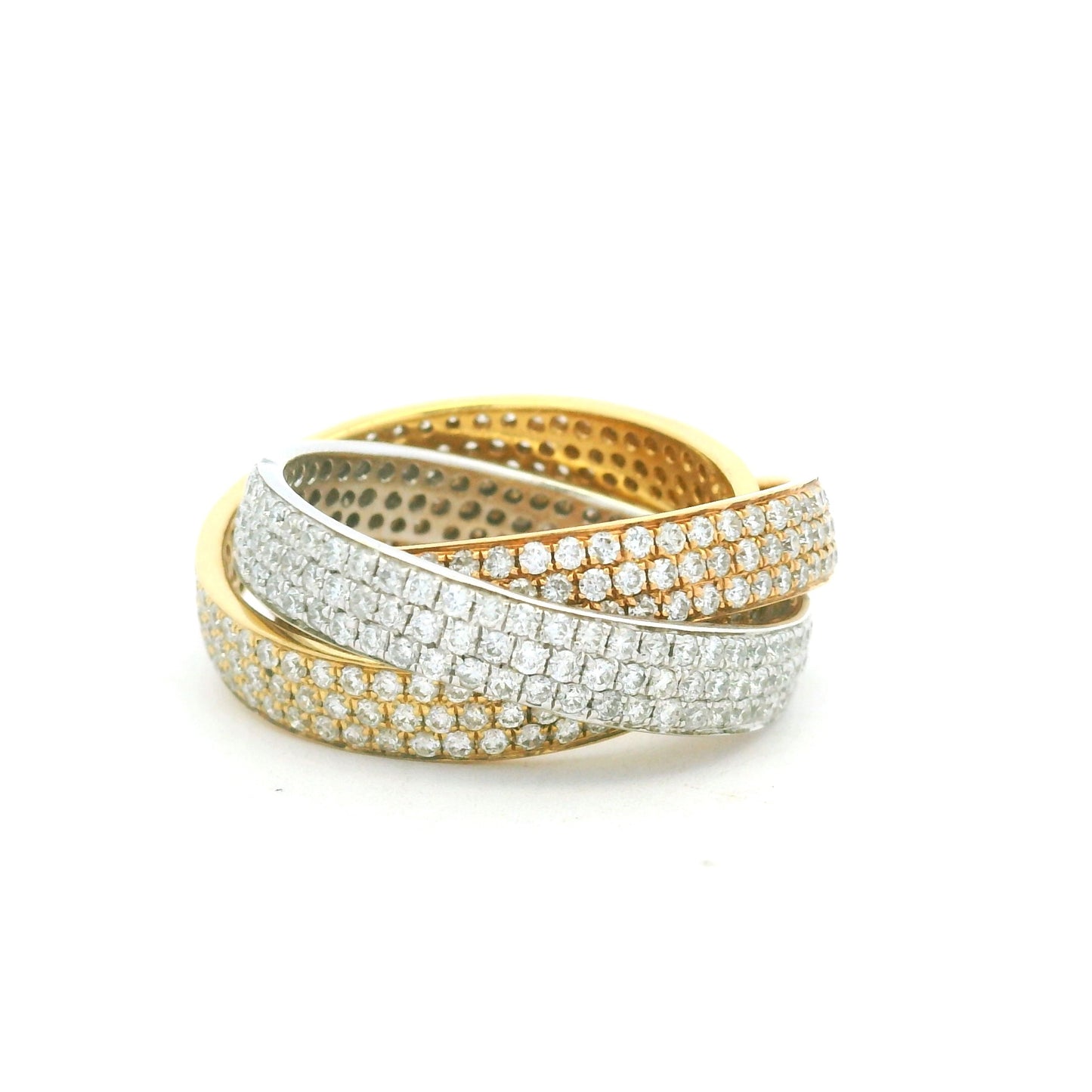 18K Tri-Color Gold Natural Diamond Pave 3 Band Rolling Ring