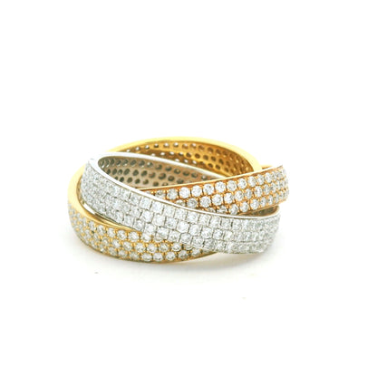 18K Tri-Color Gold Natural Diamond Pave 3 Band Rolling Ring