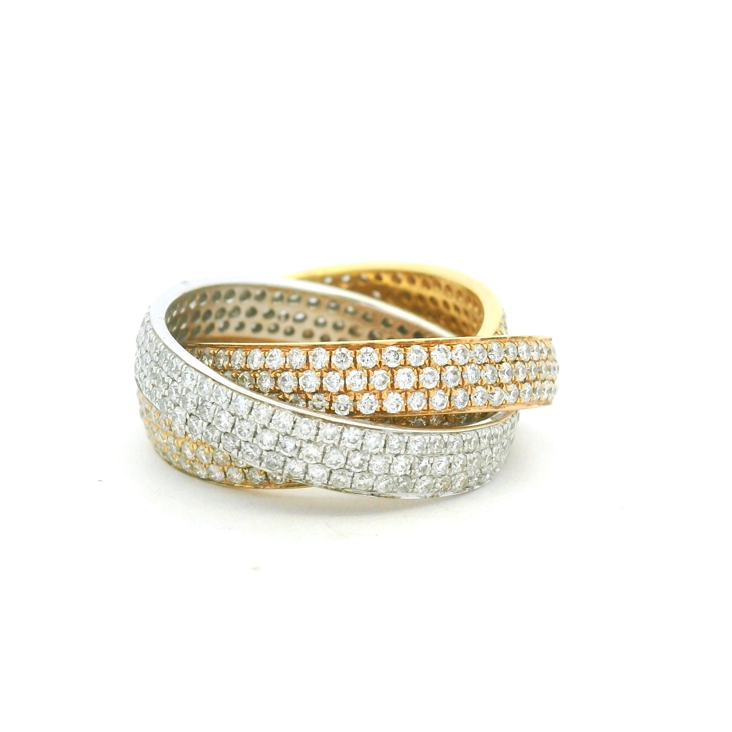 18K Tri-Color Gold Natural Diamond Pave 3 Band Rolling Ring