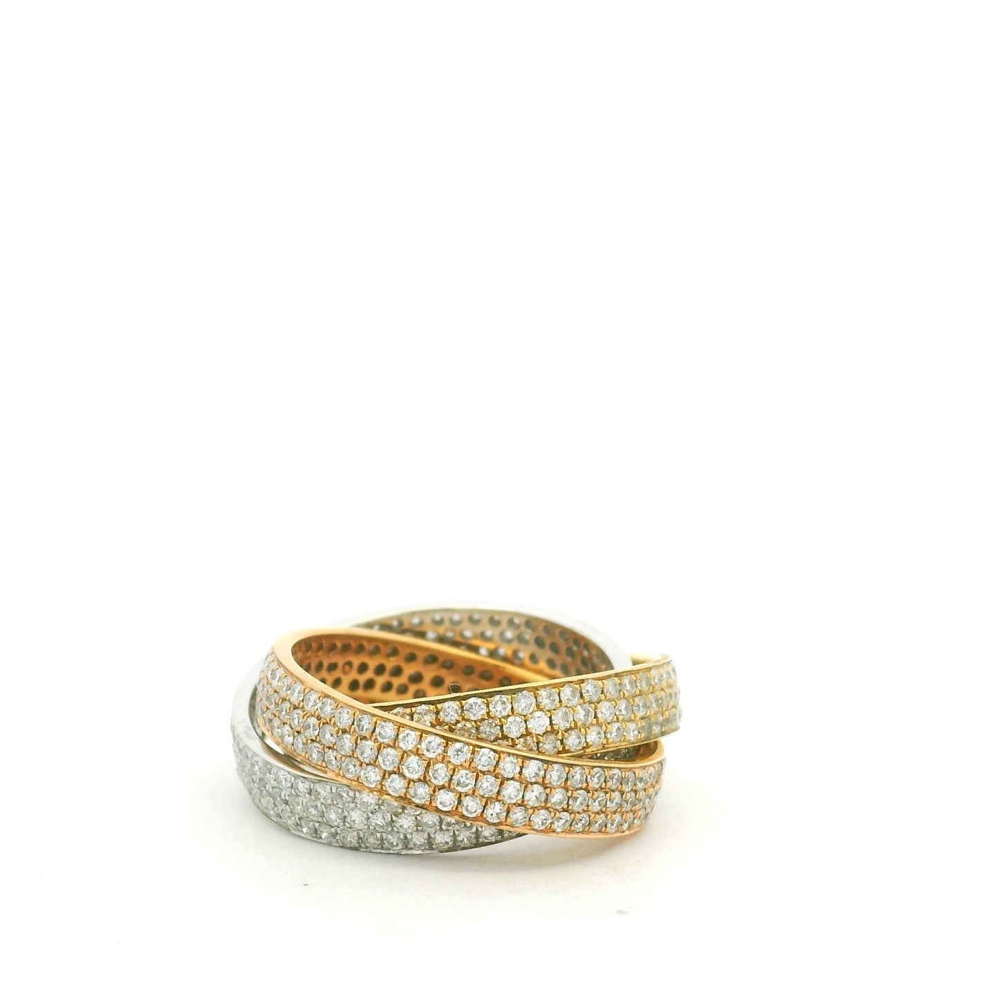 18K Tri-Color Gold Natural Diamond Pave 3 Band Rolling Ring