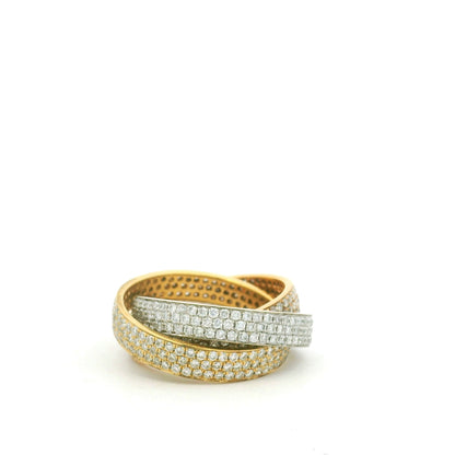 18K Tri-Color Gold Natural Diamond Pave 3 Band Rolling Ring