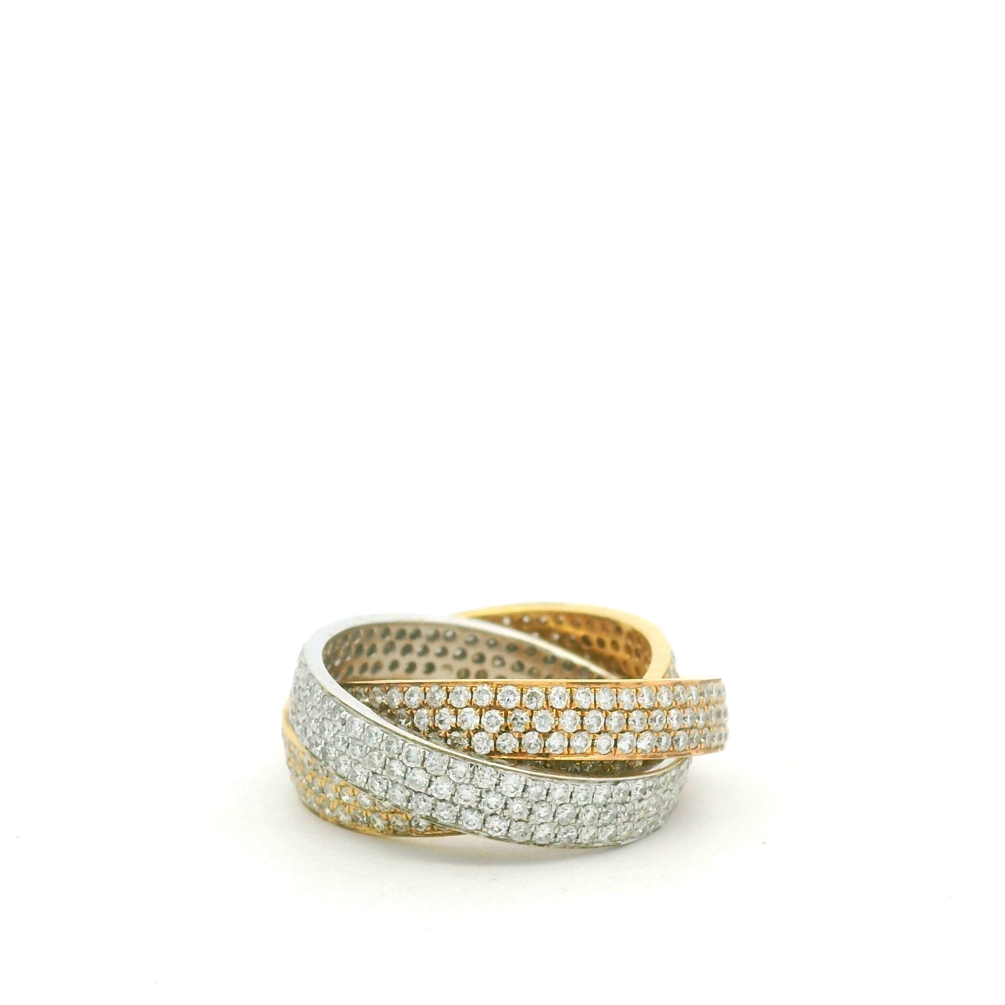 18K Tri-Color Gold Natural Diamond Pave 3 Band Rolling Ring