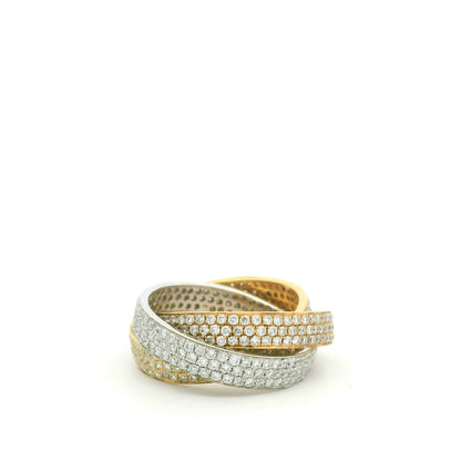 18K Tri-Color Gold Natural Diamond Pave 3 Band Rolling Ring