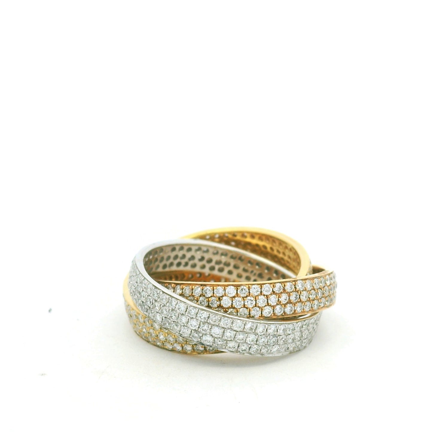 18K Tri-Color Gold Natural Diamond Pave 3 Band Rolling Ring