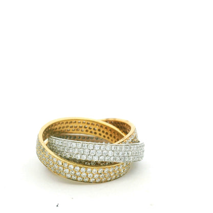 18K Tri-Color Gold Natural Diamond Pave 3 Band Rolling Ring