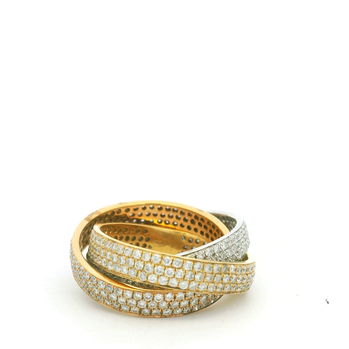 18K Tri-Color Gold Natural Diamond Pave 3 Band Rolling Ring