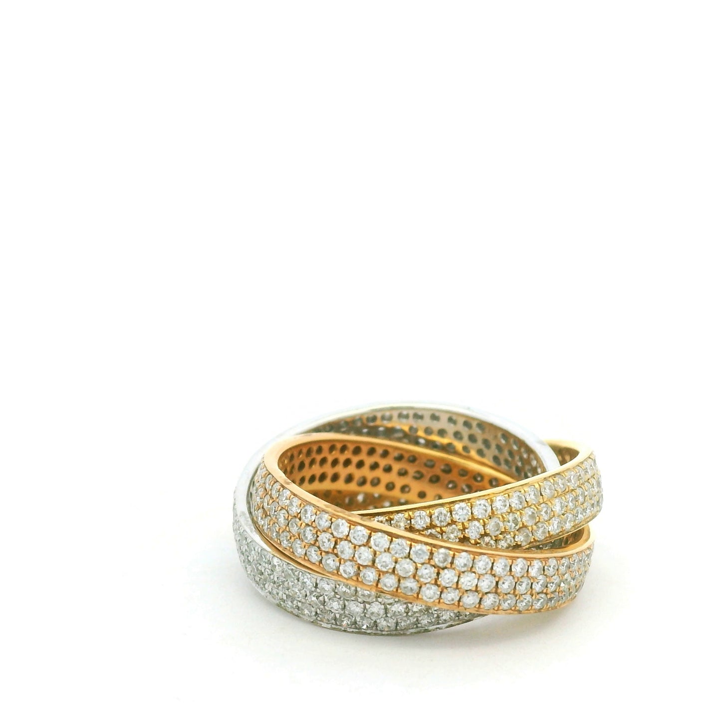 18K Tri-Color Gold Natural Diamond Pave 3 Band Rolling Ring