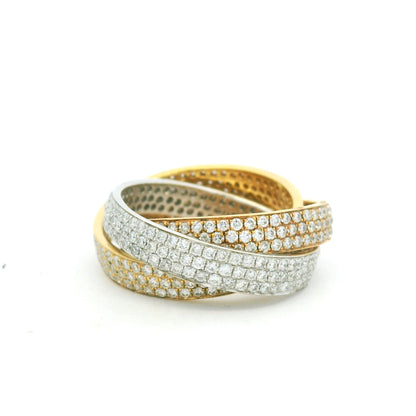 18K Tri-Color Gold Natural Diamond Pave 3 Band Rolling Ring