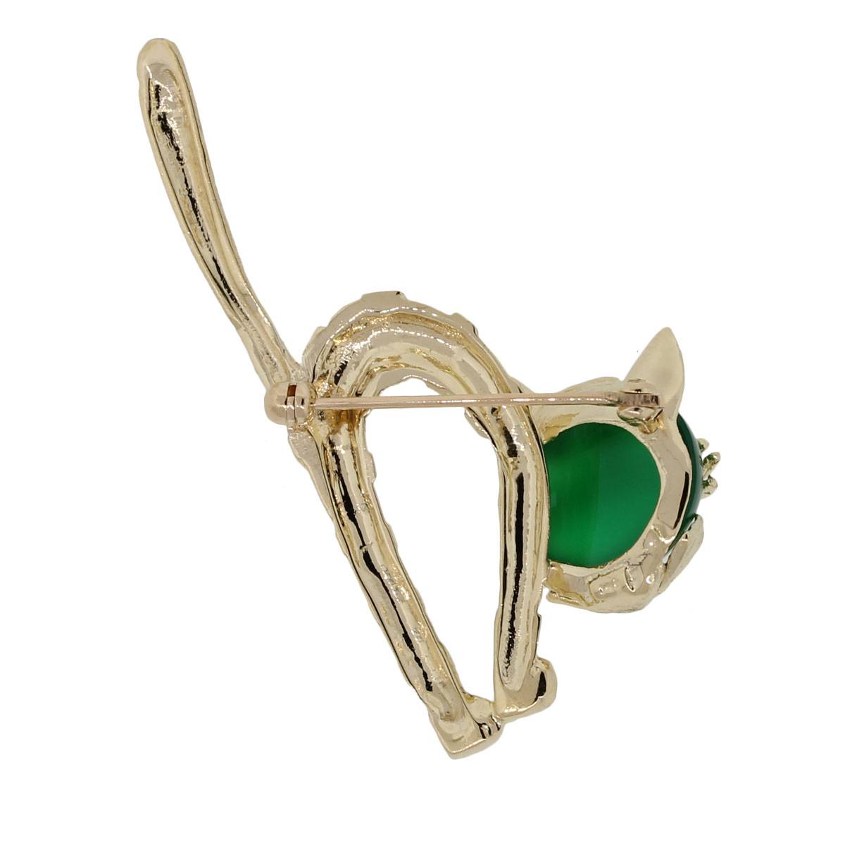 14k Yellow Gold Green Cabochon Cat Pin