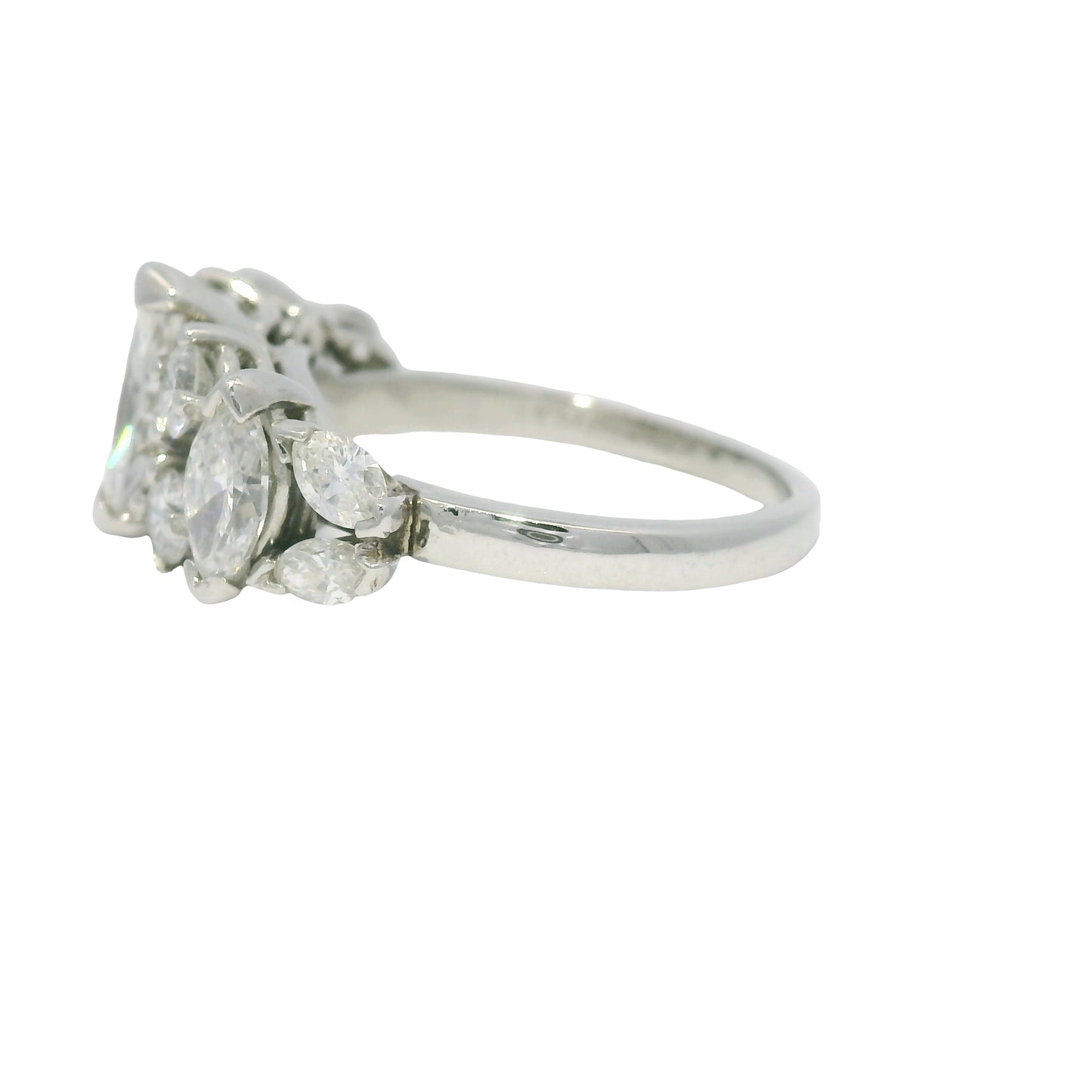 Platinum Natural Marquise Cut Diamond With Accent Side Stones Ring