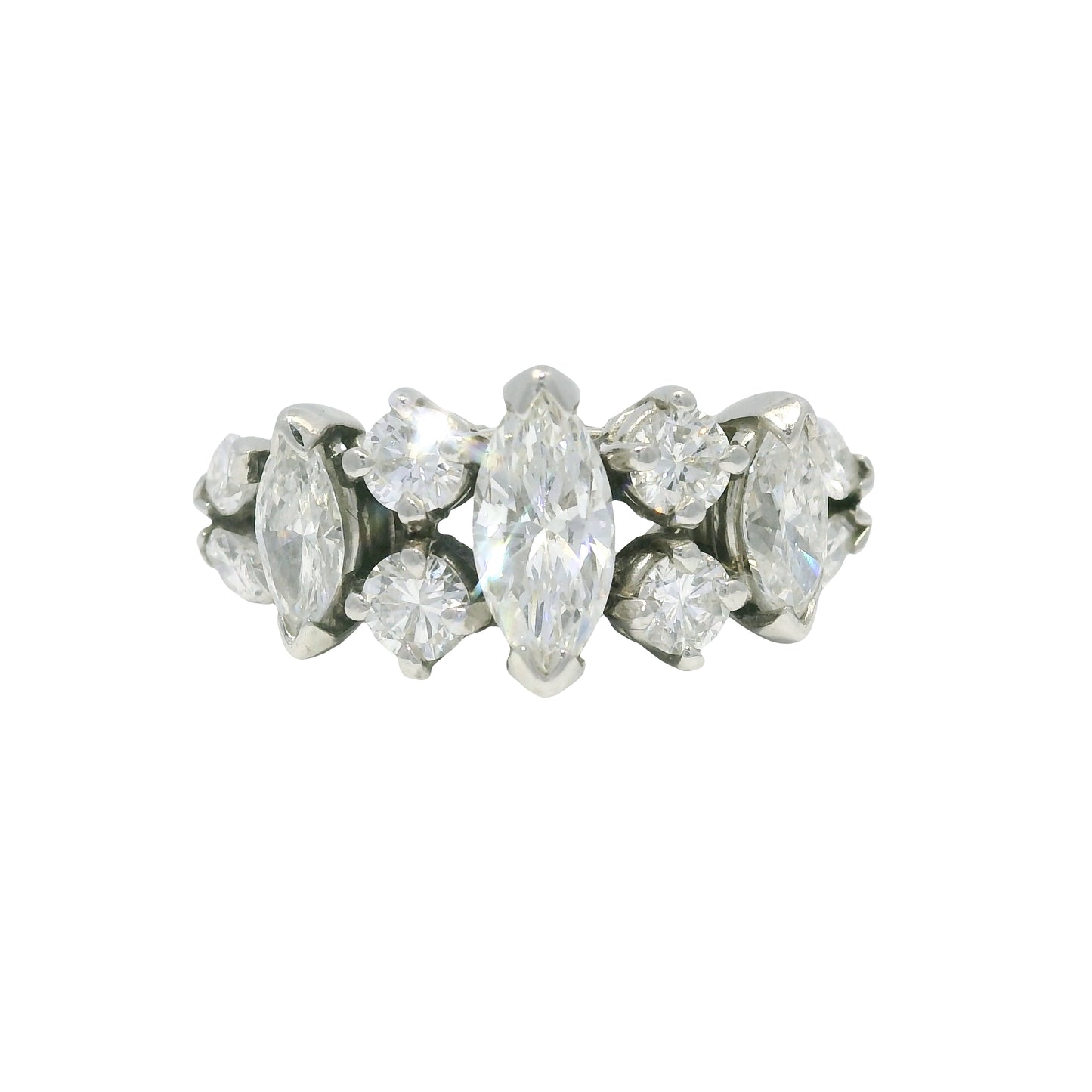 Platinum Natural Marquise Cut Diamond With Accent Side Stones Ring