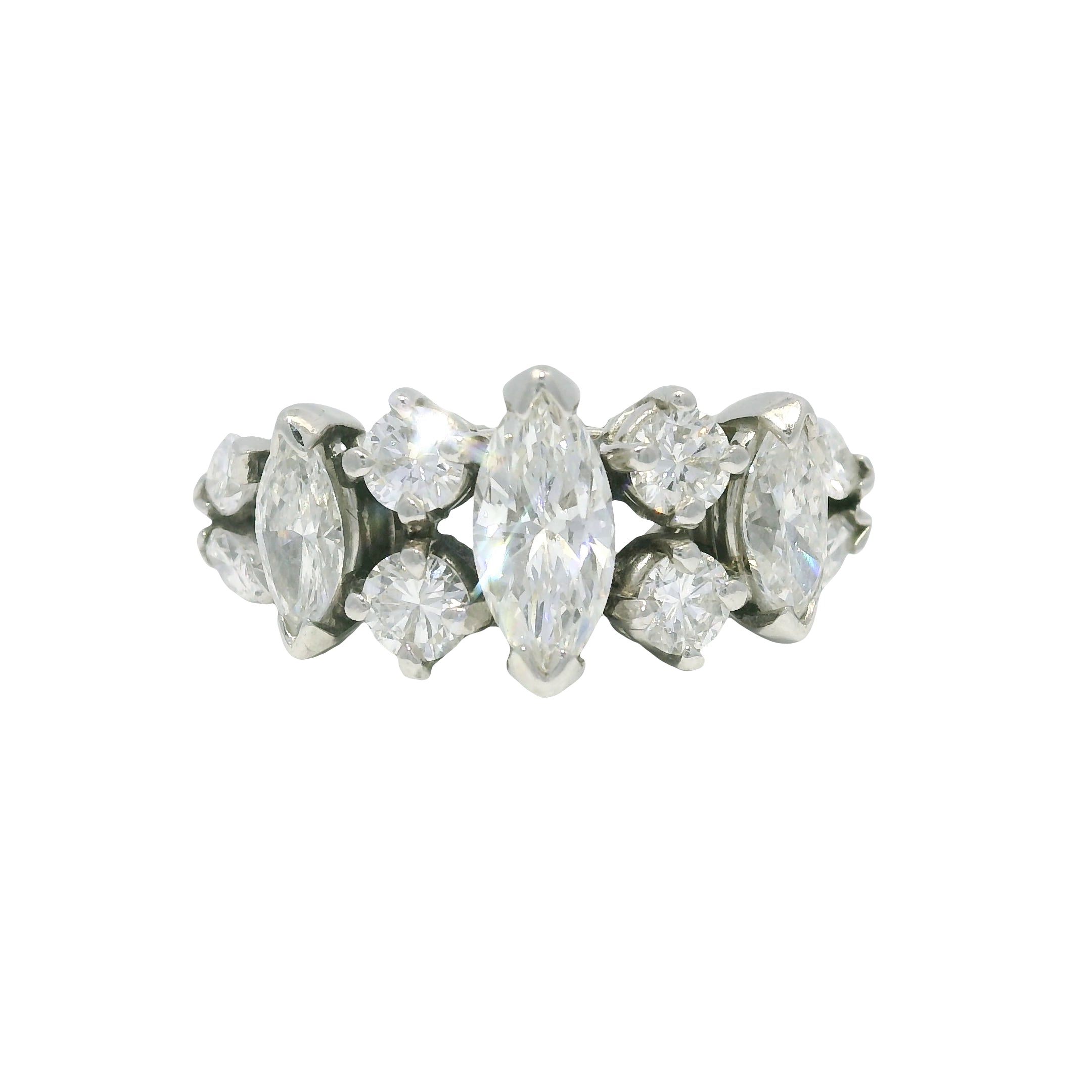 Platinum Natural Marquise Cut Diamond With Accent Side Stones Ring