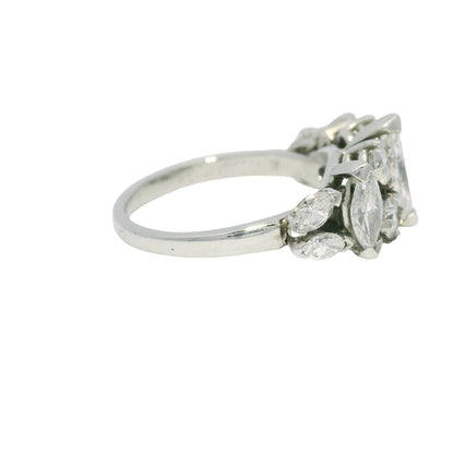 Platinum Natural Marquise Cut Diamond With Accent Side Stones Ring