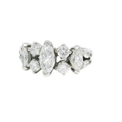 Platinum Natural Marquise Cut Diamond With Accent Side Stones Ring