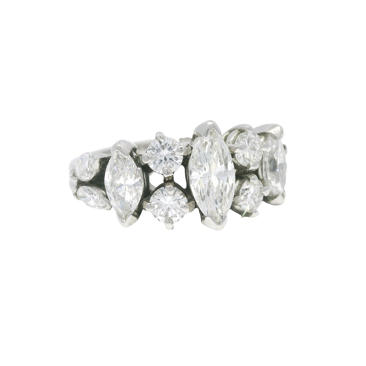 Platinum Natural Marquise Cut Diamond With Accent Side Stones Ring