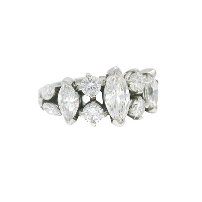 Platinum Natural Marquise Cut Diamond With Accent Side Stones Ring