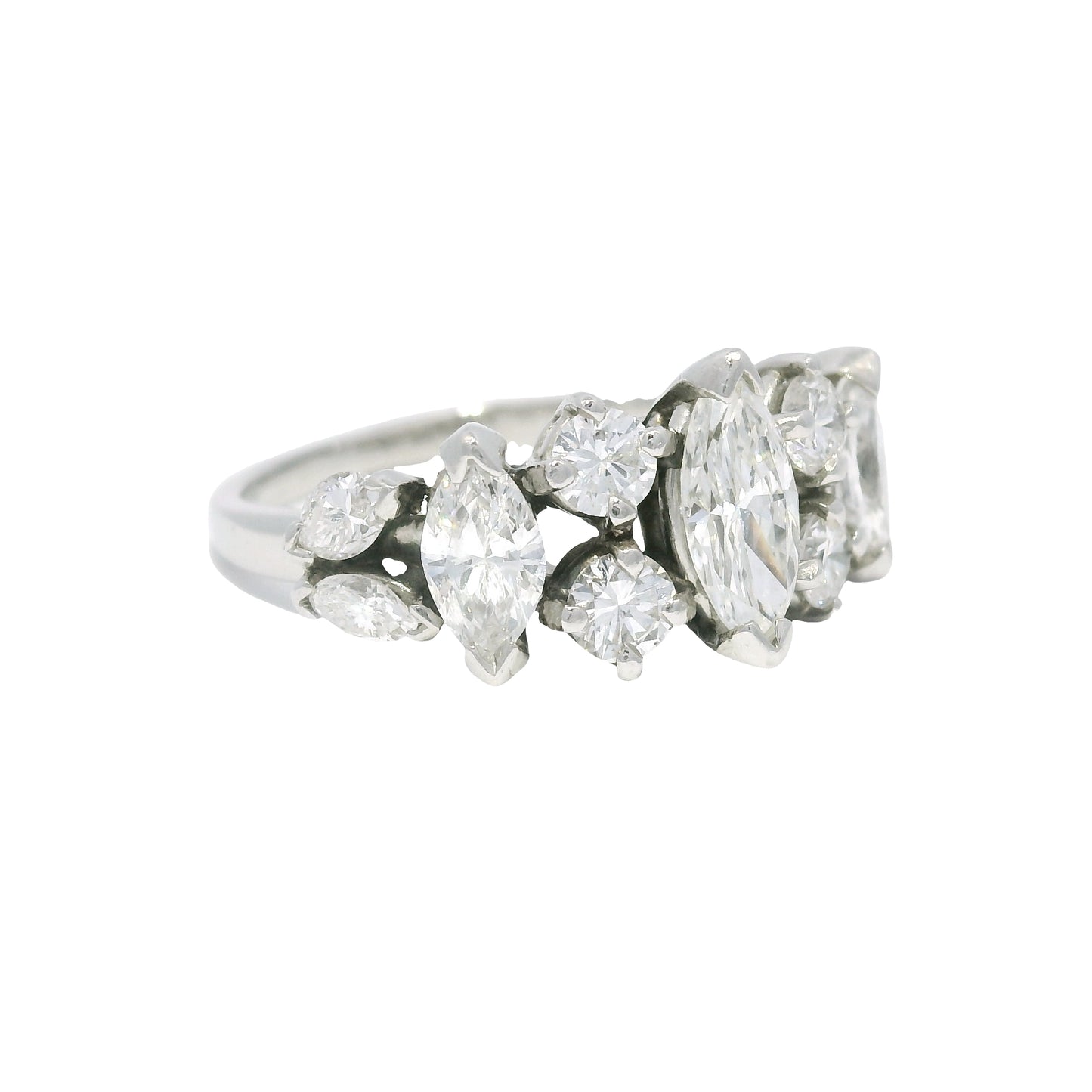 Platinum Natural Marquise Cut Diamond With Accent Side Stones Ring