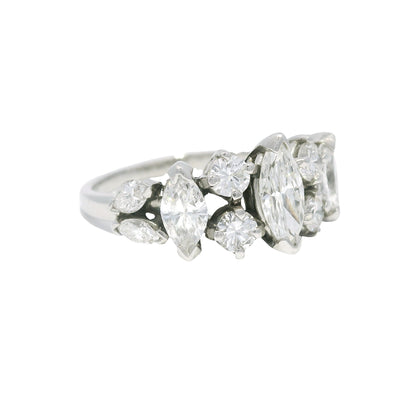 Platinum Natural Marquise Cut Diamond With Accent Side Stones Ring
